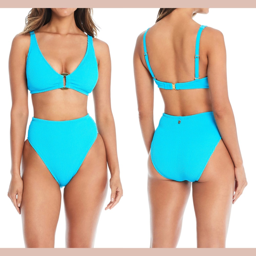 NEW 2PC Bleu Rod Pucker Up Seersucker Top [38D + 10 ]‎ High Waist Bottom U1510